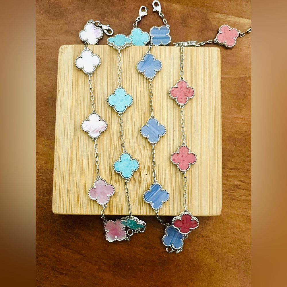 925 silver  Clover pink Charm Bracelet 7.5 in NEW - Picture 11 of 11